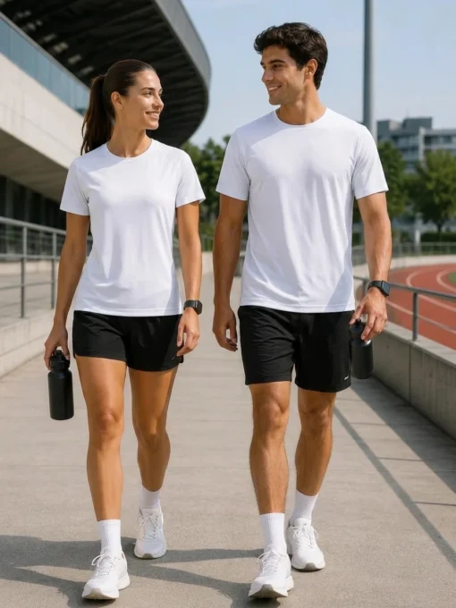Playera Deportiva CRN Marca Wusstek. Modelo 125U. Color Blanco