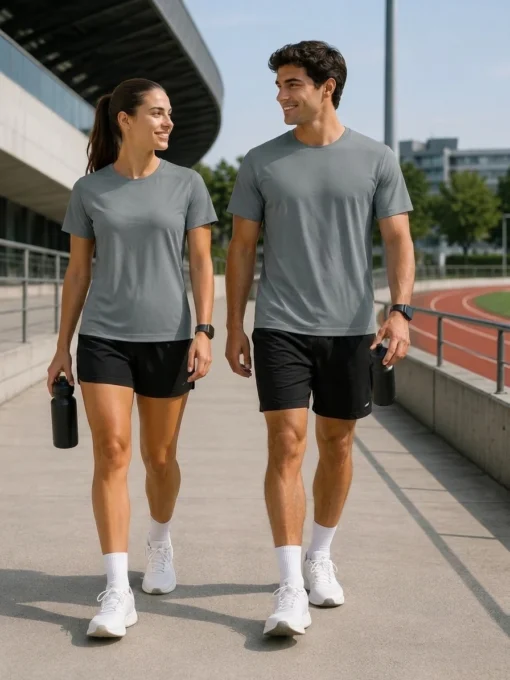 Playera Deportiva CRN Marca Wusstek. Modelo 125U. Color Gris Carbon