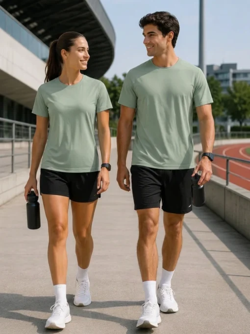 Playera Deportiva CRN Marca Wusstek. Modelo 125U. Color verde Olivo
