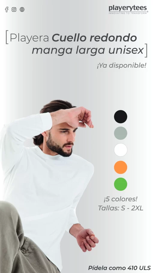 Imagen de producto Playera Manga Larga Cuello Redondo. Modelo 410ULS-