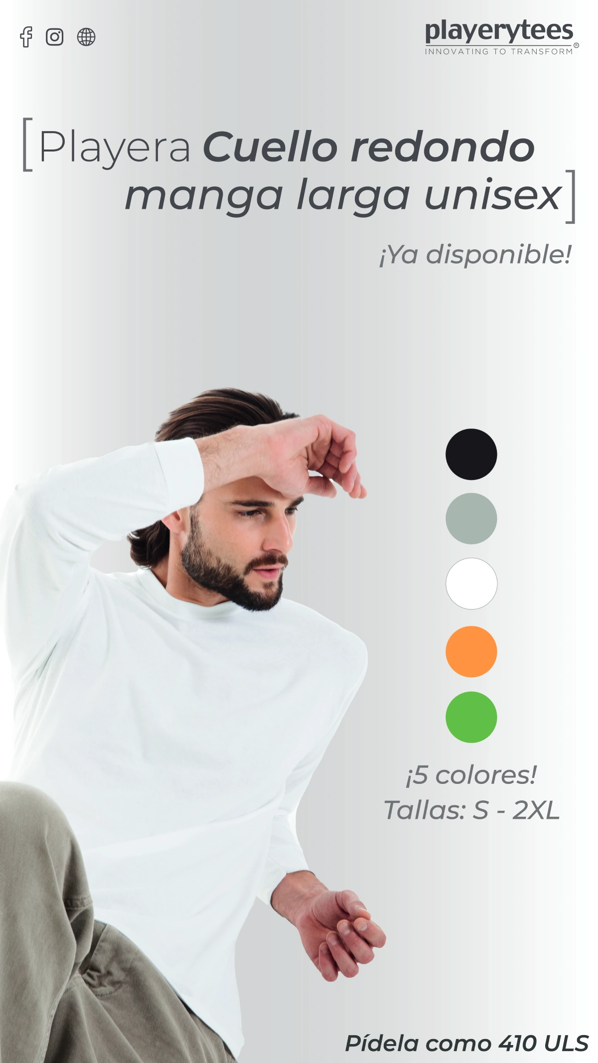 Imagen de producto Playera Manga Larga Cuello Redondo. Modelo 410ULS-