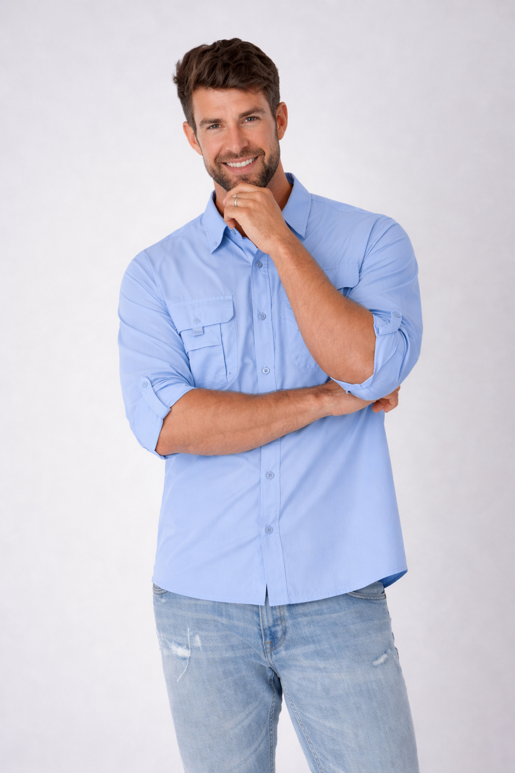 620U Camisa Pescadora Cacaballero. Color Azul Cielo