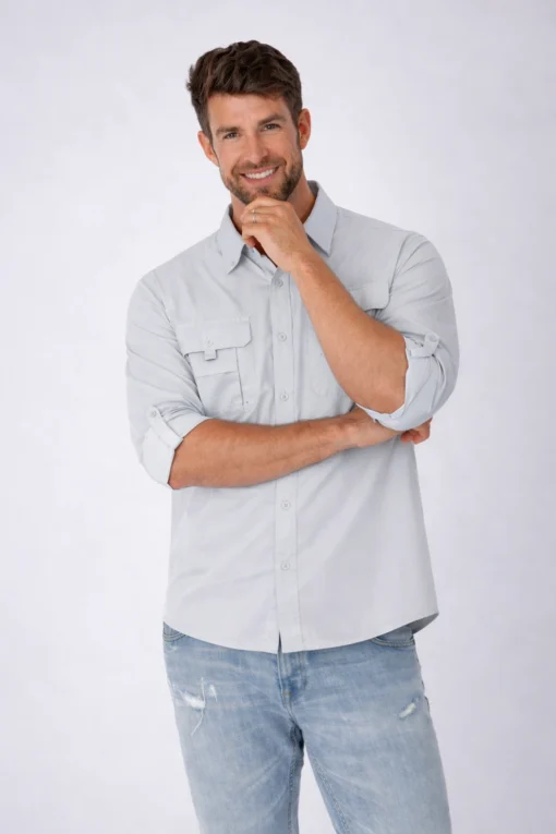 620U Camisa Pescadora Cacaballero. Marca Wusstek. Color Gris Claro