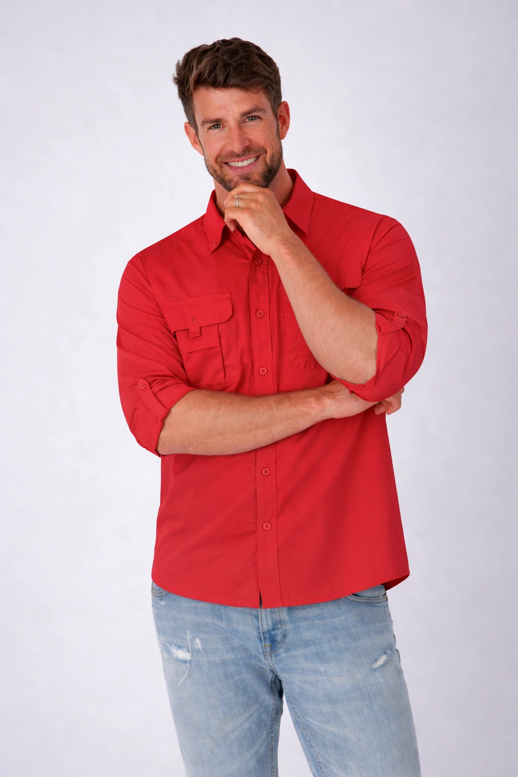 620U Camisa Pescadora Cacaballero. Marca Wusstek. Color Rojo