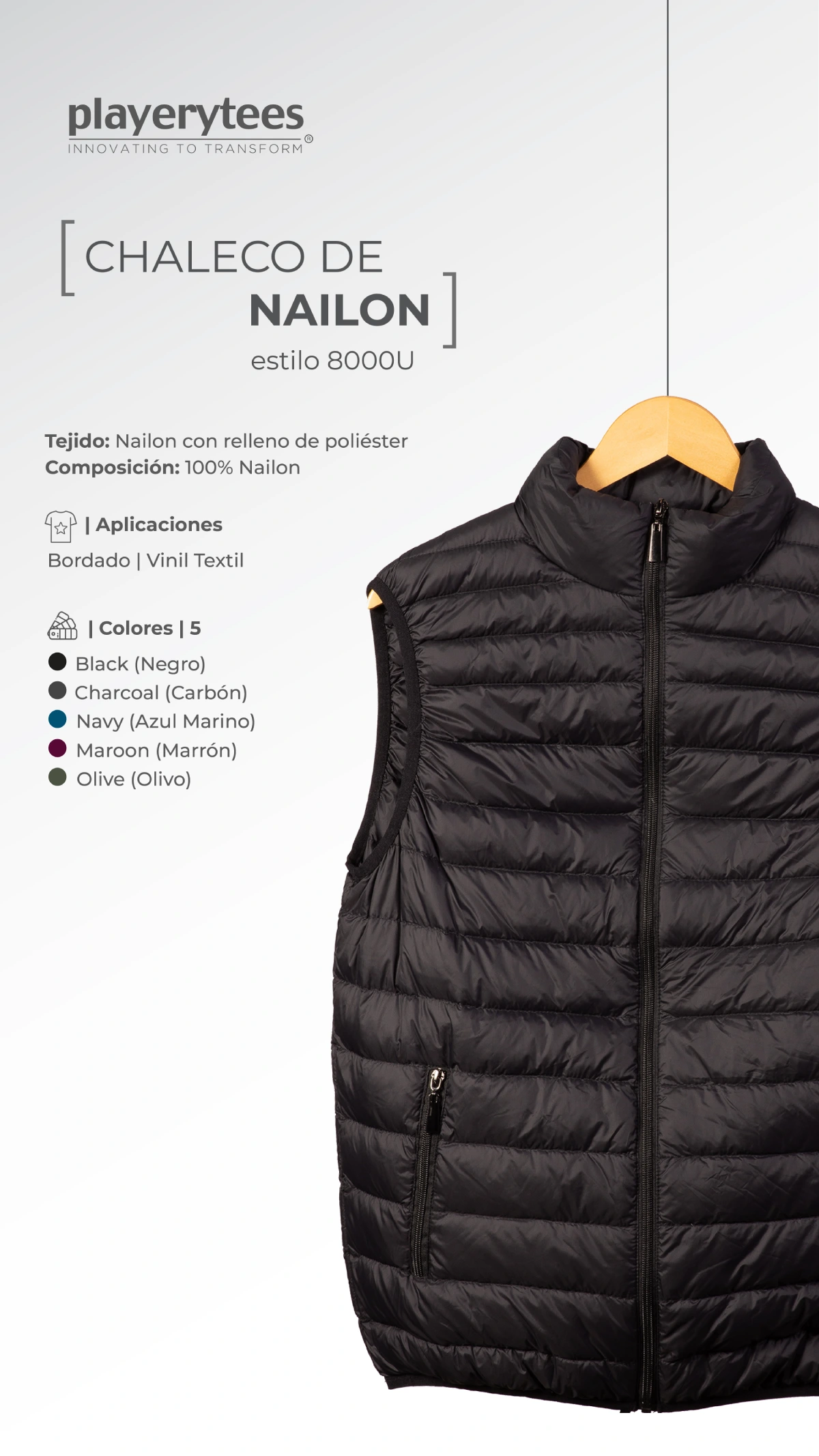 Foto de portada de producto chaleco de Nailon Unisex. Modelo 8000U.