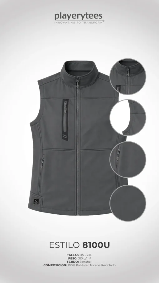 Chaleco Softshell Reciclado Unisex 8100U. Color Carbon