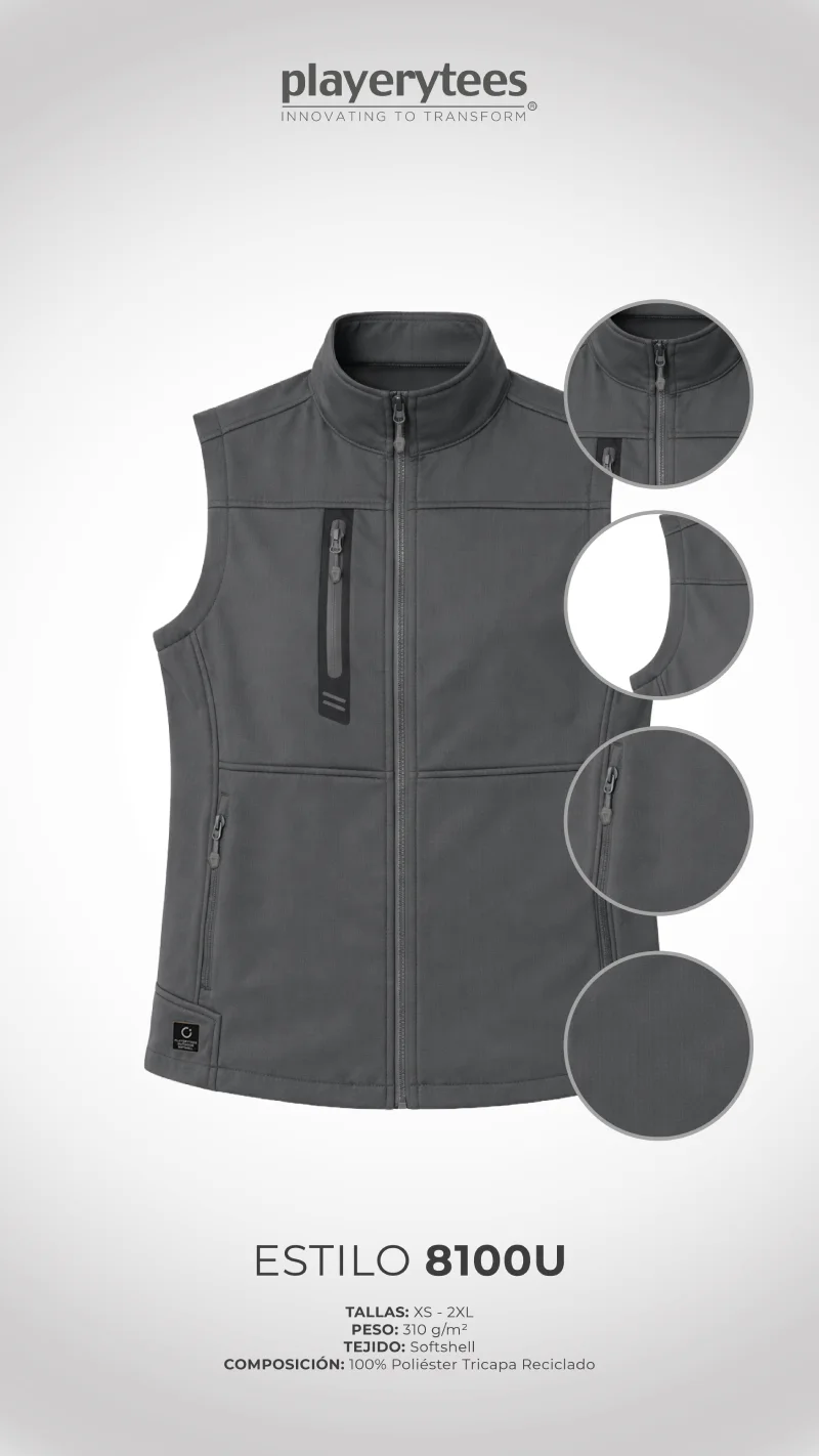 Chaleco Softshell Reciclado Unisex 8100U. Color Carbon