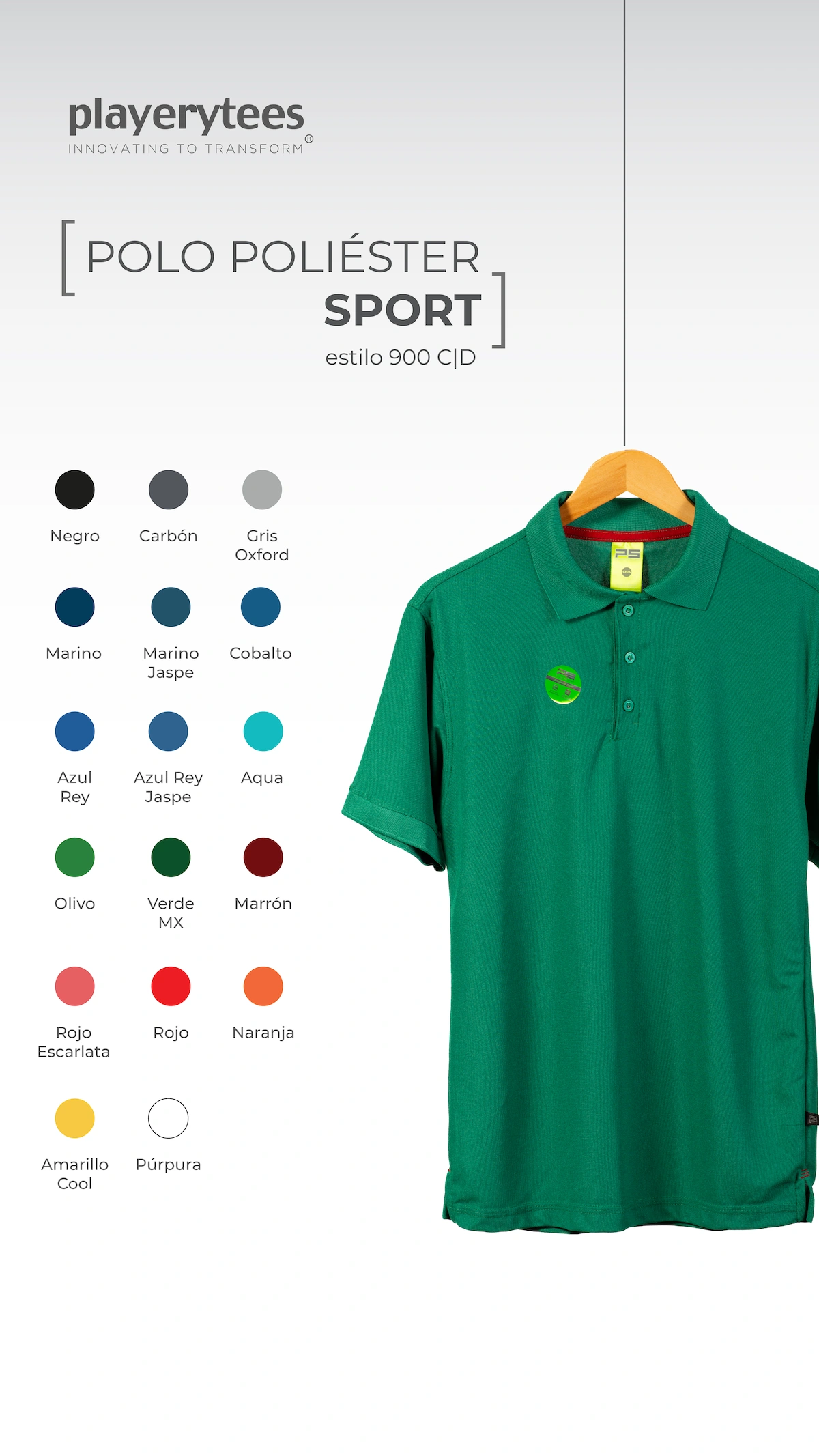 Imagen de portada playera tipo polo poliester sport para caballero. Modelo 900C
