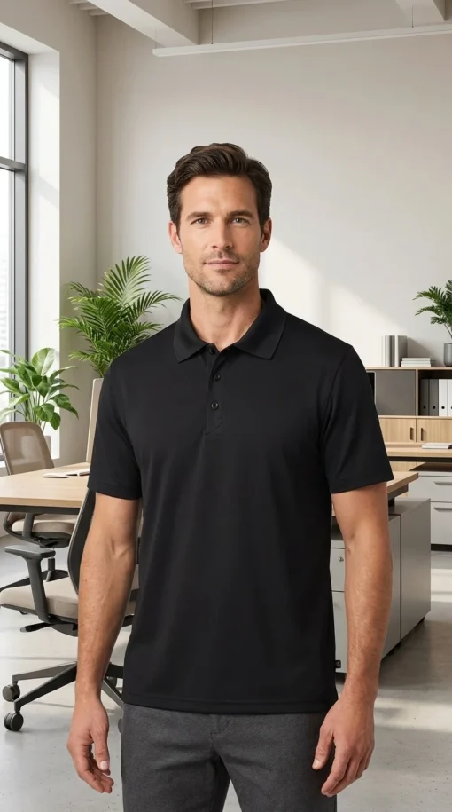 Playera tipo Polo, Modelo 901C Marca Playerytees. Color Negro