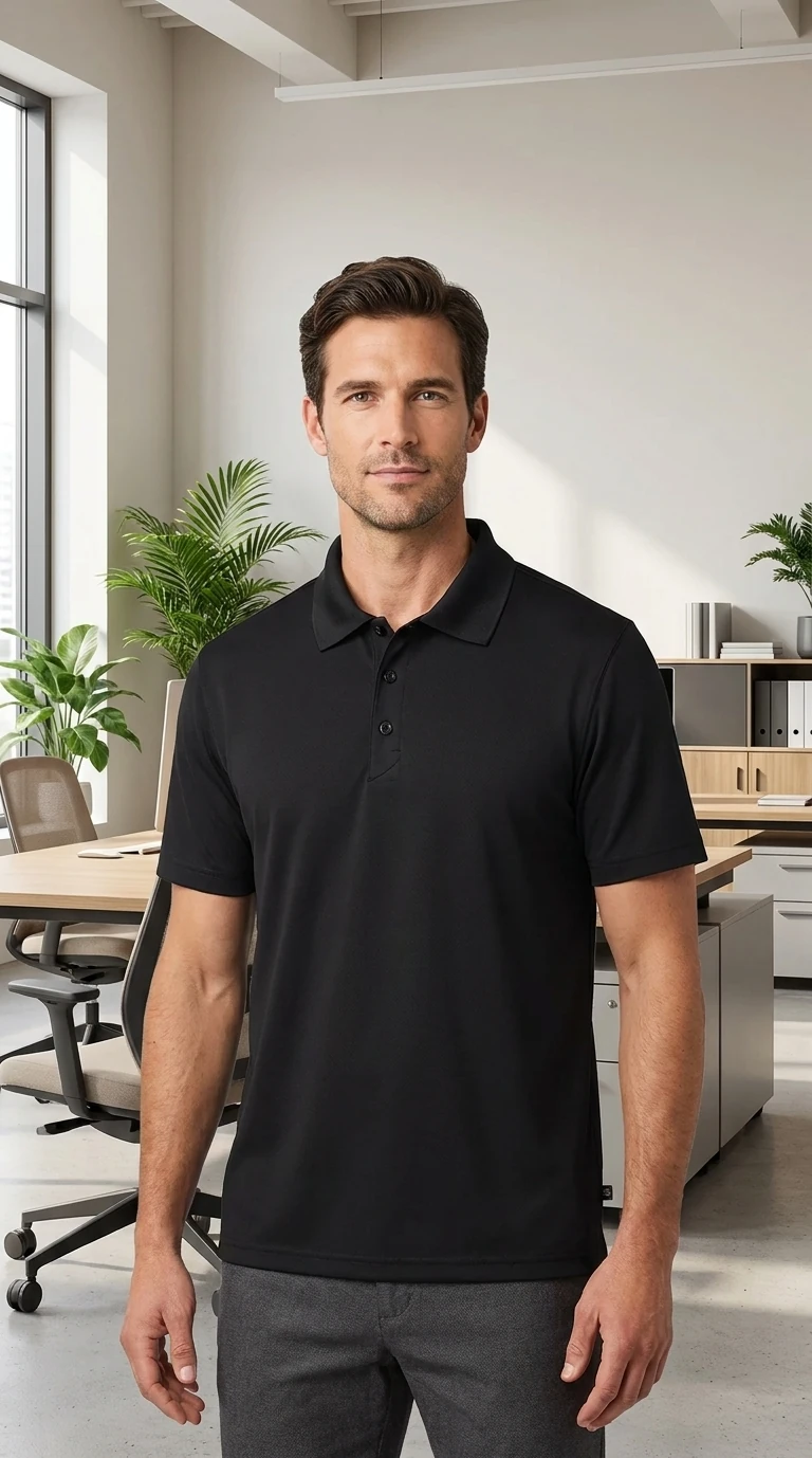 Playera tipo Polo, Modelo 901C Marca Playerytees. Color Negro