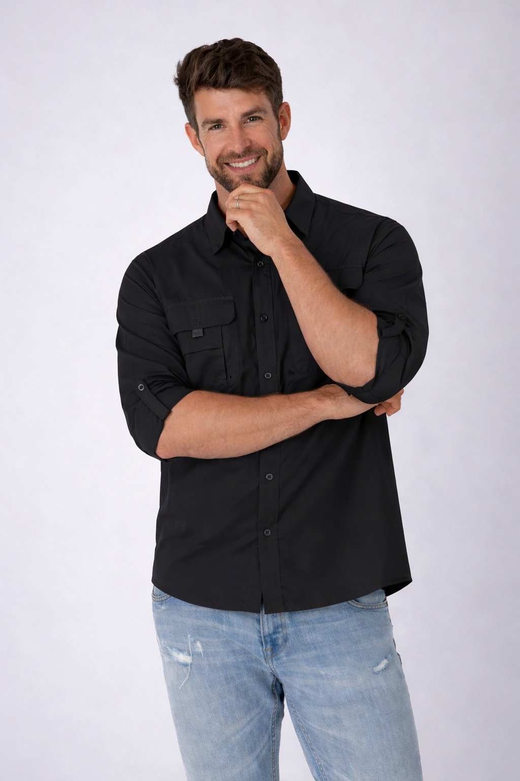 620U Camisa Pescadora Cacaballero. Marca Wusstek. Color Negro